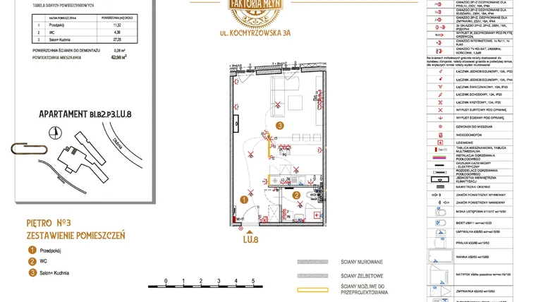 Rzut - Lokal użytkowy na sprzedaż 1 pokój o powierzchni 42,98 m² - numer B1.B2.P3.LU.8 w Faktoria Młyn