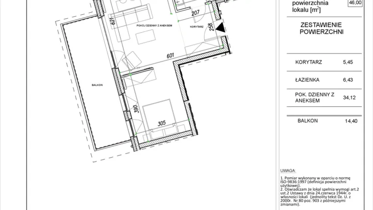 Rzut - Mieszkanie na sprzedaż 1 pokój o powierzchni 46 m² - numer NO2.A.4.01 w Nad Odrą