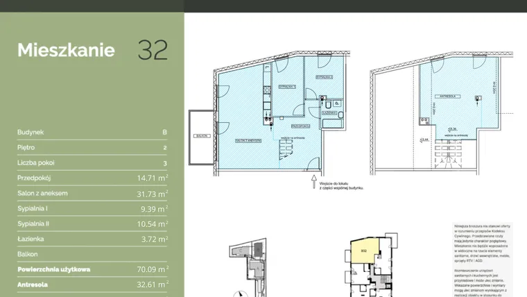 Rzut - Mieszkanie na sprzedaż 3 pokoje o powierzchni 102,7 m² - numer B32 w Stawowa Residence - etap V