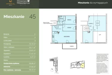 Rzut - Mieszkanie na sprzedaż 3 pokoje o powierzchni 68,48 m² - numer C45 w Stawowa Residence - etap V