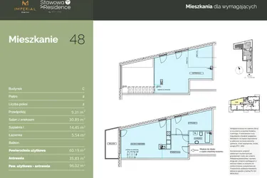 Rzut - Mieszkanie na sprzedaż 2 pokoje o powierzchni 60,19 m² - numer C48 w Stawowa Residence - etap V