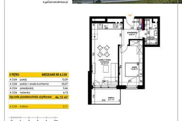 Rzut - Mieszkanie na sprzedaż 2 pokoje o powierzchni 46,15 m² - numer A 2.04 w Park Moniuszki II C