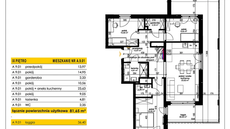 Rzut - Mieszkanie na sprzedaż 4 pokoje o powierzchni 81,65 m² - numer A 9.01 w Park Moniuszki II C