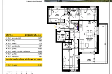 Rzut - Mieszkanie na sprzedaż 4 pokoje o powierzchni 81,69 m² - numer A 10.01 w Park Moniuszki II C