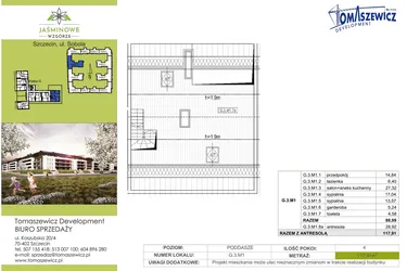 Rzut - Mieszkanie na sprzedaż 4 pokoje o powierzchni 117,9 m² - numer G3M1 w Jaśminowe Wzgórze - etap II