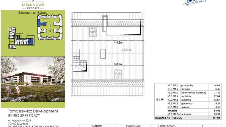 Rzut - Mieszkanie na sprzedaż 4 pokoje o powierzchni 117,9 m² - numer G3M1 w Jaśminowe Wzgórze - etap II