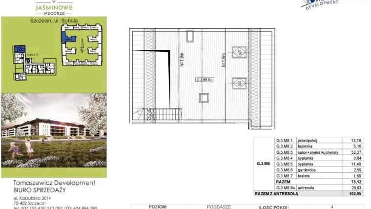 Rzut - Mieszkanie na sprzedaż 4 pokoje o powierzchni 102,1 m² - numer G3M8 w Jaśminowe Wzgórze - etap II