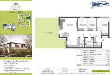 Rzut - Mieszkanie na sprzedaż 4 pokoje o powierzchni 83,01 m² - numer H0M10 w Jaśminowe Wzgórze - etap II