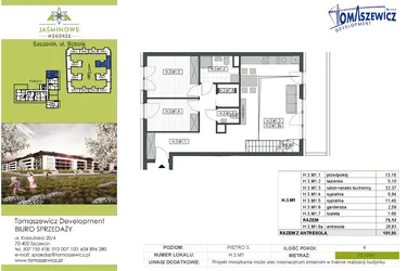 Rzut - Mieszkanie na sprzedaż 4 pokoje o powierzchni 102 m² - numer H3M1 w Jaśminowe Wzgórze - etap II
