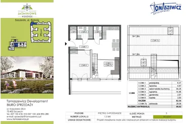 Rzut - Mieszkanie na sprzedaż 3 pokoje o powierzchni 90,92 m² - numer I3M4 w Jaśminowe Wzgórze - etap II