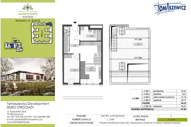 Rzut - Mieszkanie na sprzedaż 3 pokoje o powierzchni 67,49 m² - numer L3M4 w Jaśminowe Wzgórze - etap II