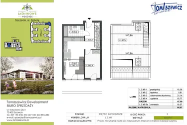Rzut - Mieszkanie na sprzedaż 3 pokoje o powierzchni 66,97 m² - numer L3M5 w Jaśminowe Wzgórze - etap II