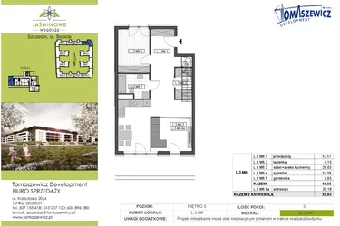 Rzut - Mieszkanie na sprzedaż 3 pokoje o powierzchni 82,83 m² - numer L3M6 w Jaśminowe Wzgórze - etap II