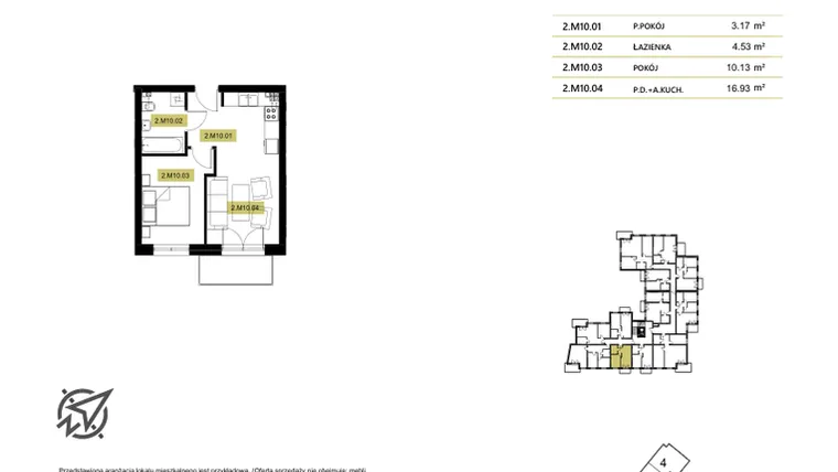 Rzut - Mieszkanie na sprzedaż 4 pokoje o powierzchni 74,39 m² - numer 2M10 w Stary Browar bud. 2