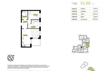 Rzut - Mieszkanie na sprzedaż 3 pokoje o powierzchni 57,37 m² - numer 2M13 w Stary Browar bud. 2