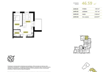 Rzut - Mieszkanie na sprzedaż 3 pokoje o powierzchni 48 m² - numer 2M15 w Stary Browar bud. 2