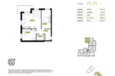 Rzut - Mieszkanie na sprzedaż 3 pokoje o powierzchni 50,95 m² - numer 2M16 w Stary Browar bud. 2