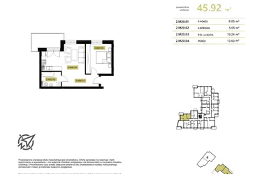 Rzut - Mieszkanie na sprzedaż 3 pokoje o powierzchni 52,33 m² - numer 2M20 w Stary Browar bud. 2