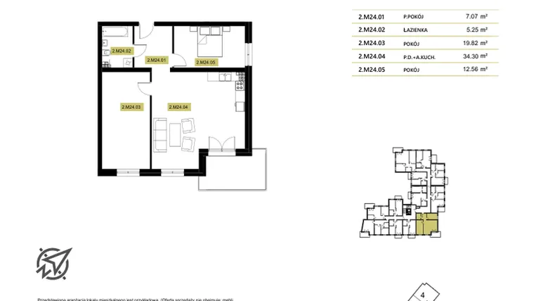 Rzut - Mieszkanie na sprzedaż 4 pokoje o powierzchni 74,34 m² - numer 2M24 w Stary Browar bud. 2