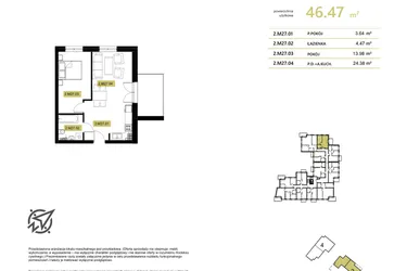 Rzut - Mieszkanie na sprzedaż 3 pokoje o powierzchni 57,37 m² - numer 2M27 w Stary Browar bud. 2