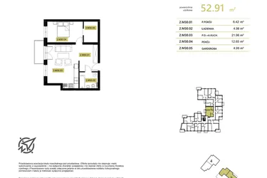 Rzut - Mieszkanie na sprzedaż 3 pokoje o powierzchni 50,82 m² - numer 2M30 w Stary Browar bud. 2