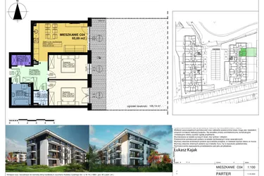 Rzut - Mieszkanie na sprzedaż 3 pokoje o powierzchni 65,69 m² - numer C04 w Duo Park