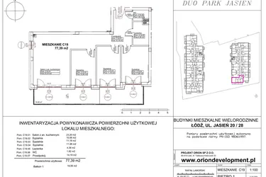 Rzut - Mieszkanie na sprzedaż 4 pokoje o powierzchni 77,39 m² - numer C19 w Duo Park