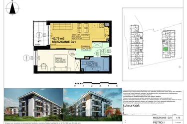 Rzut - Mieszkanie na sprzedaż 2 pokoje o powierzchni 42,79 m² - numer C21 w Duo Park