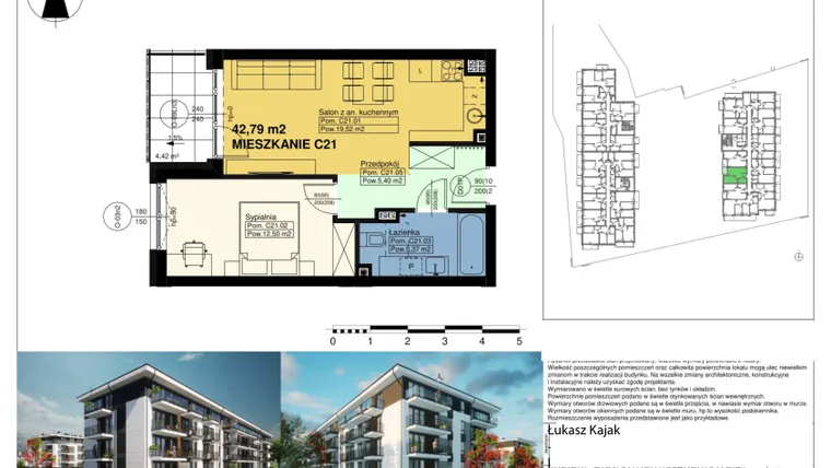 Rzut - Mieszkanie na sprzedaż 2 pokoje o powierzchni 42,79 m² - numer C21 w Duo Park