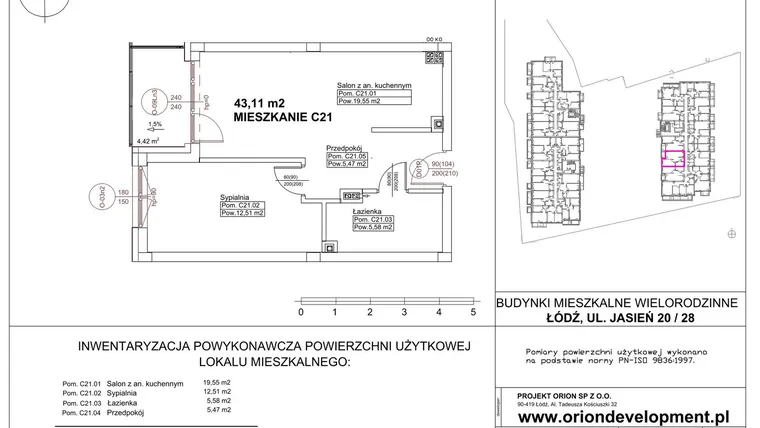 Rzut - Mieszkanie na sprzedaż 2 pokoje o powierzchni 43,11 m² - numer C21 w Duo Park