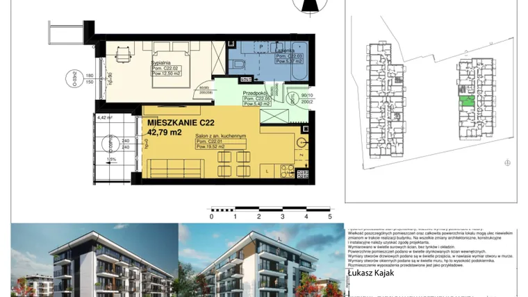 Rzut - Mieszkanie na sprzedaż 2 pokoje o powierzchni 42,79 m² - numer C22 w Duo Park