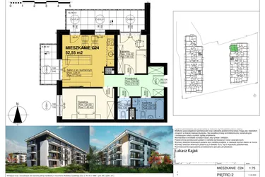 Rzut - Mieszkanie na sprzedaż 3 pokoje o powierzchni 52,55 m² - numer C24 w Duo Park