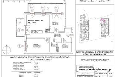 Rzut - Mieszkanie na sprzedaż 3 pokoje o powierzchni 52,72 m² - numer C24 w Duo Park