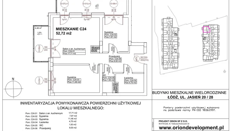 Rzut - Mieszkanie na sprzedaż 3 pokoje o powierzchni 52,72 m² - numer C24 w Duo Park