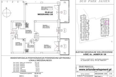 Rzut - Mieszkanie na sprzedaż 3 pokoje o powierzchni 65,44 m² - numer C26 w Duo Park