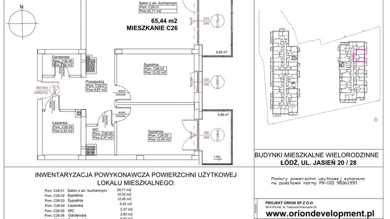 Rzut - Mieszkanie na sprzedaż 3 pokoje o powierzchni 65,44 m² - numer C26 w Duo Park