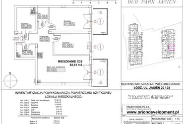 Rzut - Mieszkanie na sprzedaż 3 pokoje o powierzchni 62,61 m² - numer C28 w Duo Park