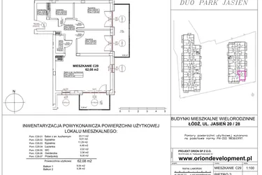 Rzut - Mieszkanie na sprzedaż 4 pokoje o powierzchni 62,08 m² - numer C29 w Duo Park