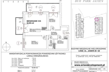 Rzut - Mieszkanie na sprzedaż 3 pokoje o powierzchni 52,66 m² - numer C35 w Duo Park
