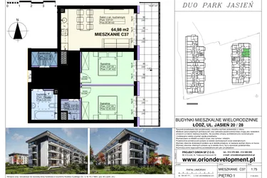 Rzut - Mieszkanie na sprzedaż 3 pokoje o powierzchni 64,98 m² - numer C37 w Duo Park