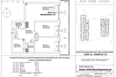 Rzut - Mieszkanie na sprzedaż 3 pokoje o powierzchni 65,57 m² - numer C37 w Duo Park