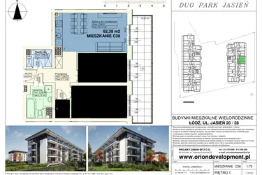 Rzut - Mieszkanie na sprzedaż 3 pokoje o powierzchni 62,38 m² - numer C38 w Duo Park
