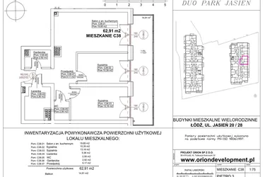 Rzut - Mieszkanie na sprzedaż 3 pokoje o powierzchni 62,91 m² - numer C38 w Duo Park