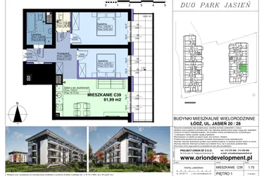 Rzut - Mieszkanie na sprzedaż 3 pokoje o powierzchni 61,99 m² - numer C39 w Duo Park