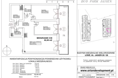 Rzut - Mieszkanie na sprzedaż 3 pokoje o powierzchni 62,49 m² - numer C39 w Duo Park