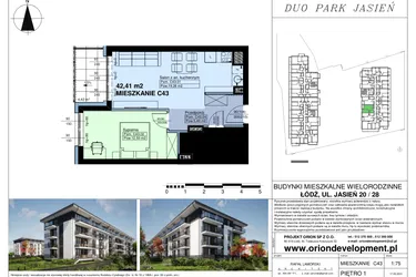 Rzut - Mieszkanie na sprzedaż 2 pokoje o powierzchni 42,41 m² - numer C43 w Duo Park
