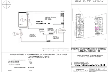 Rzut - Mieszkanie na sprzedaż 2 pokoje o powierzchni 42,64 m² - numer C43 w Duo Park