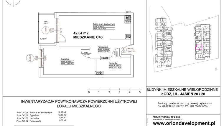 Rzut - Mieszkanie na sprzedaż 2 pokoje o powierzchni 42,64 m² - numer C43 w Duo Park