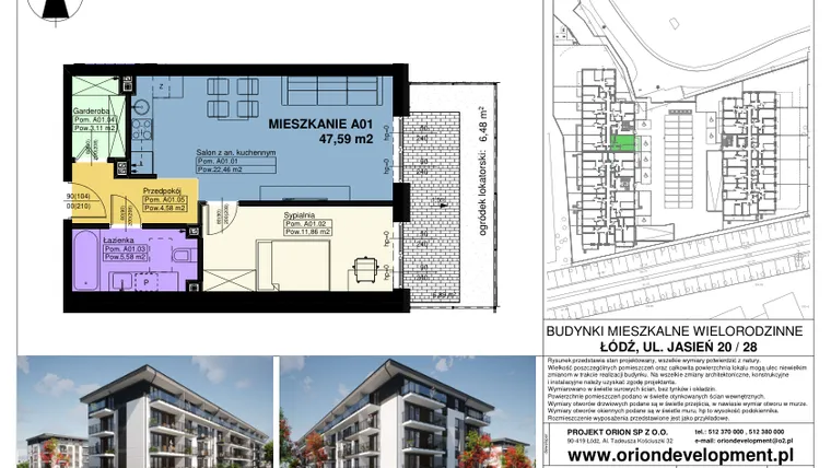 Rzut - Mieszkanie na sprzedaż 2 pokoje o powierzchni 47,59 m² - numer A01 w Duo Park