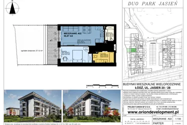 Rzut - Mieszkanie na sprzedaż 2 pokoje o powierzchni 46,87 m² - numer A02 w Duo Park